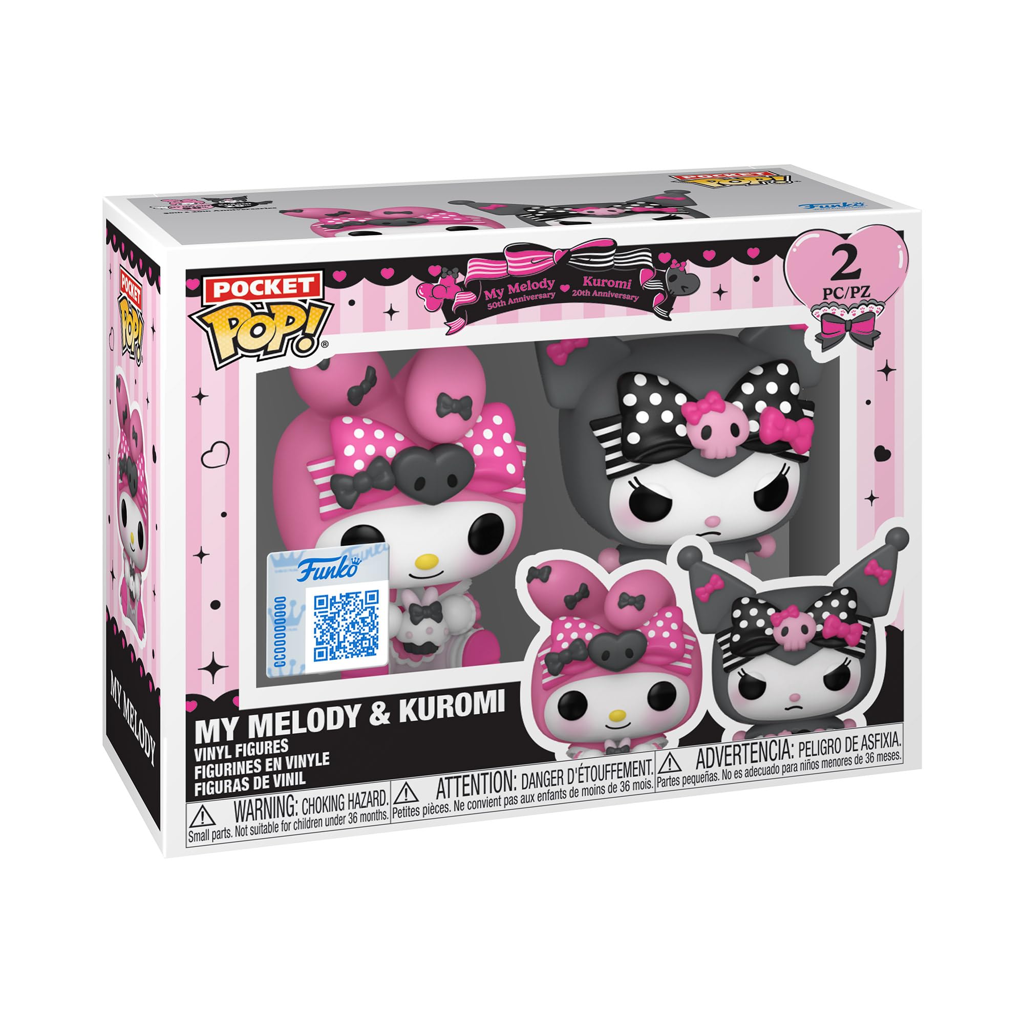 Funko Pocket Pop! Hello Kitty - (Kuromi + 20th) - K/Mystery Mini - K/Mystery Mini 2 Packung - (SE) - Keychain - Neuartiger Schlüsselanhänger - Vinyl-Minifigur Zum Sammeln - Strumpffüller - Anime Fans