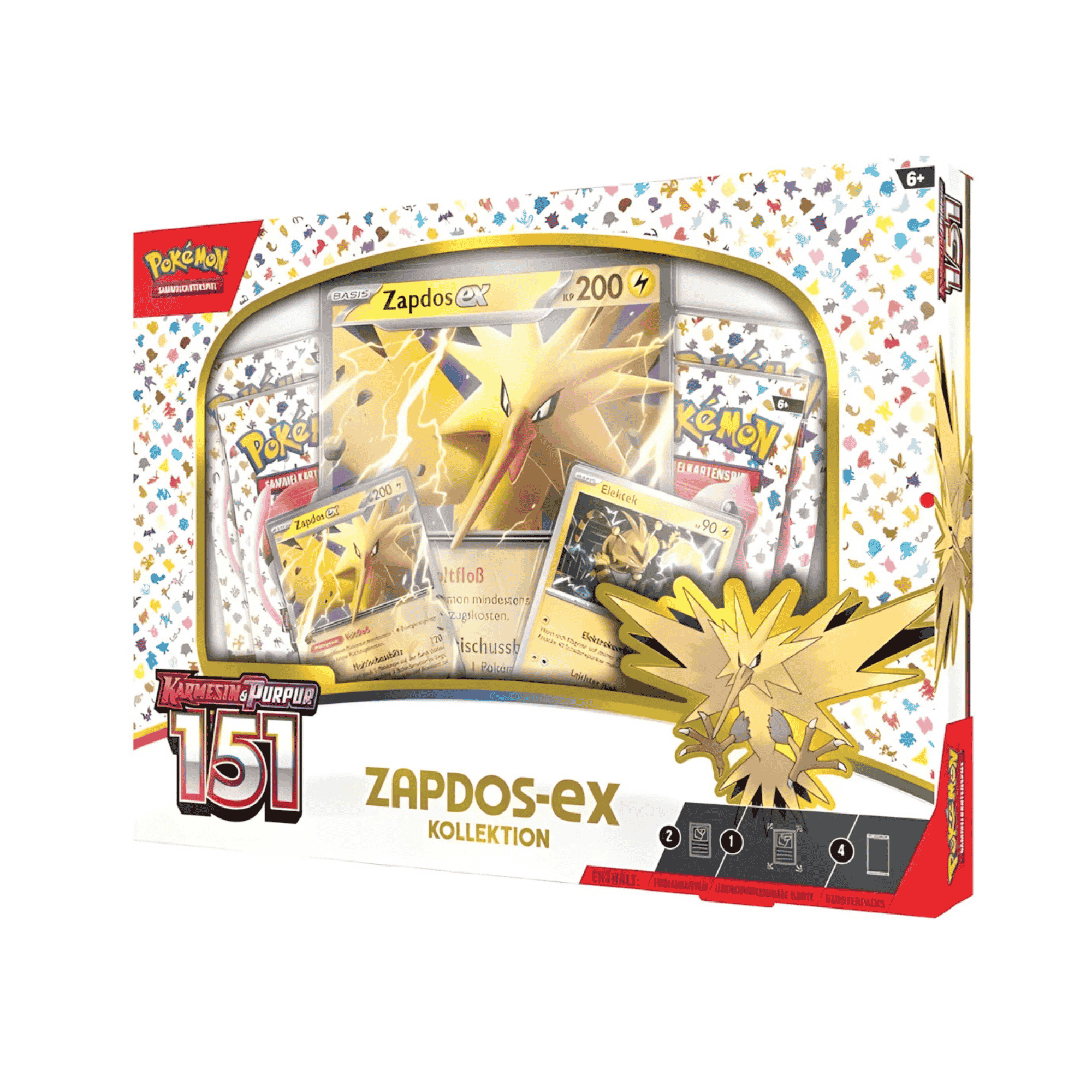 Pokémon Karmesin & Purpur 151 – Zapdos ex Kollektion | 4 Boosterpacks + Promo (Deutsch)