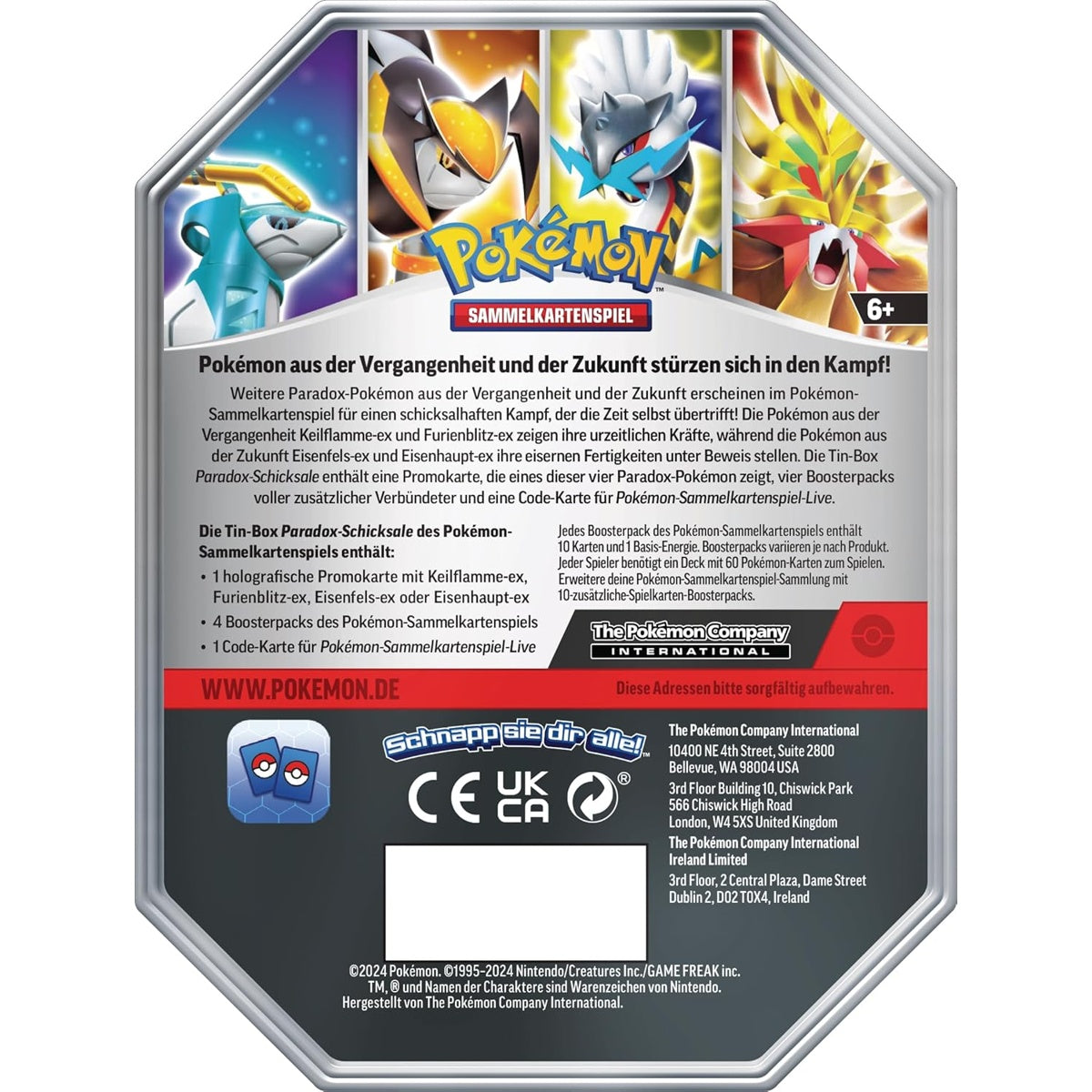 Pokémon Tin-Box Paradox-Schicksale: Eisenfels-ex – 4 Boosterpacks & Promokarte (Deutsch) kaufen – Original Pokémon bei DrisoCard